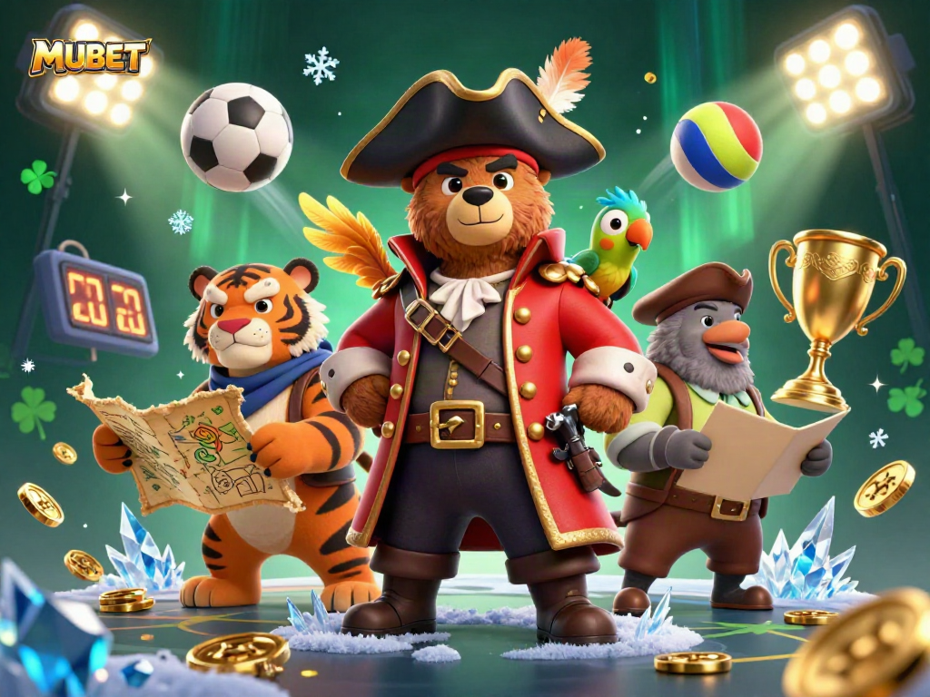 MUBET brings exciting sports betting action featuring a pirate captain bear and his companions