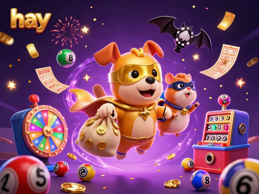 Engage in the thrill of hay-inspired gaming with colorful lottery balls and dynamic casino elements.