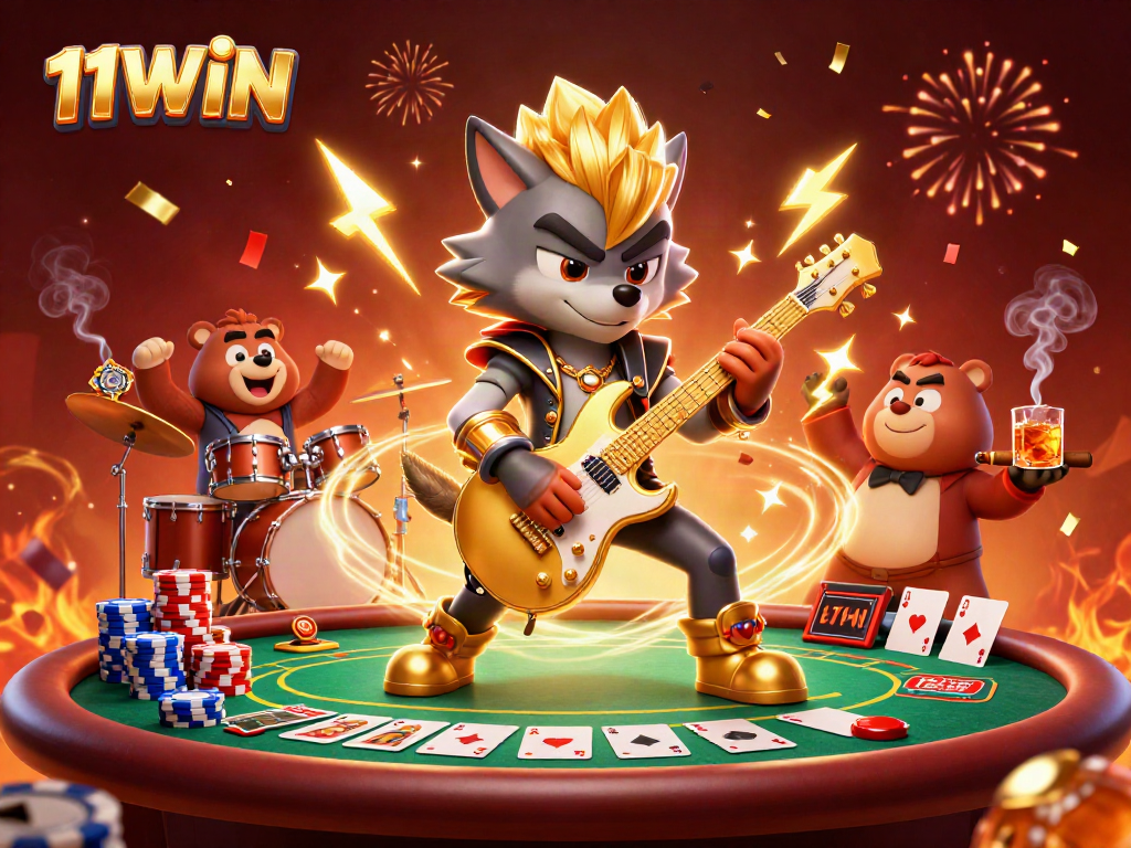 Experience excitement at 11WIN with a vibrant casino scene featuring thrilling poker elements