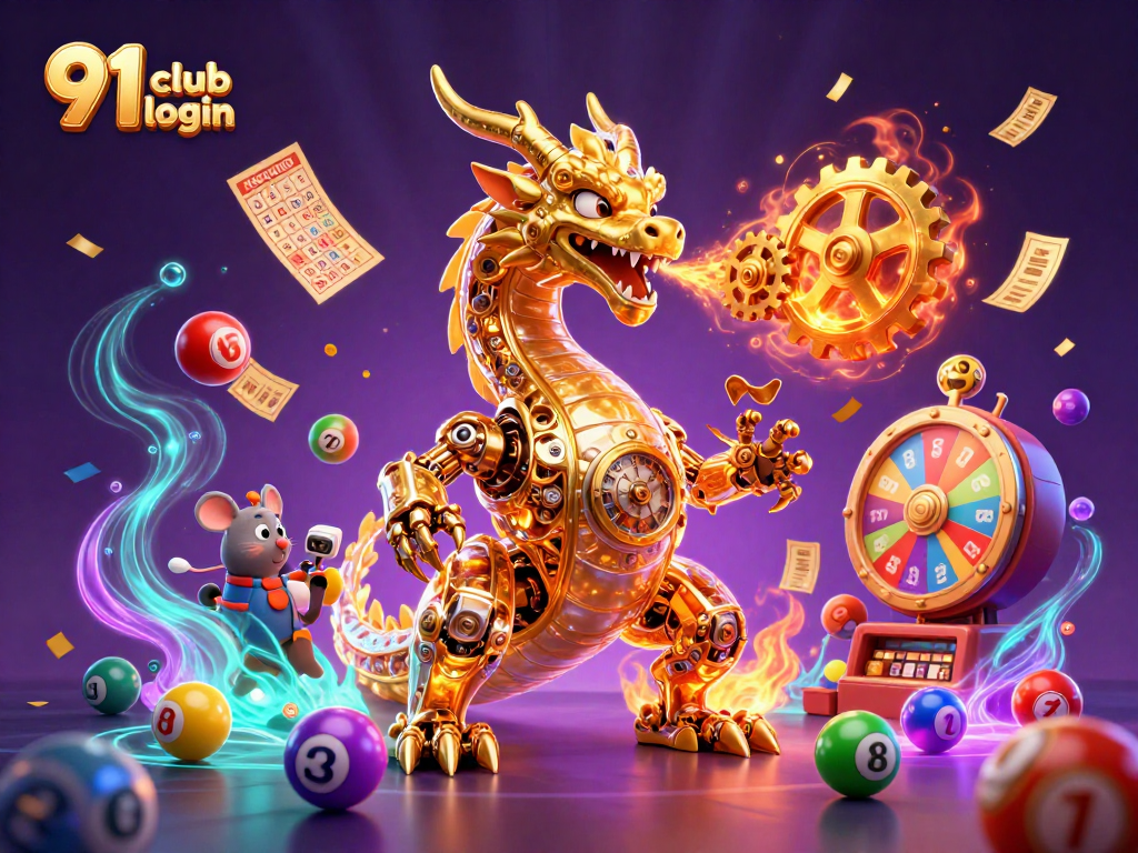 Engage with the excitement of 91 club login through a vibrant casino-themed illustration.