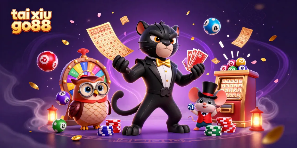 Experience the thrill of tai xiu go88 as colorful lottery balls and characters engage in a vibrant gambling scene.