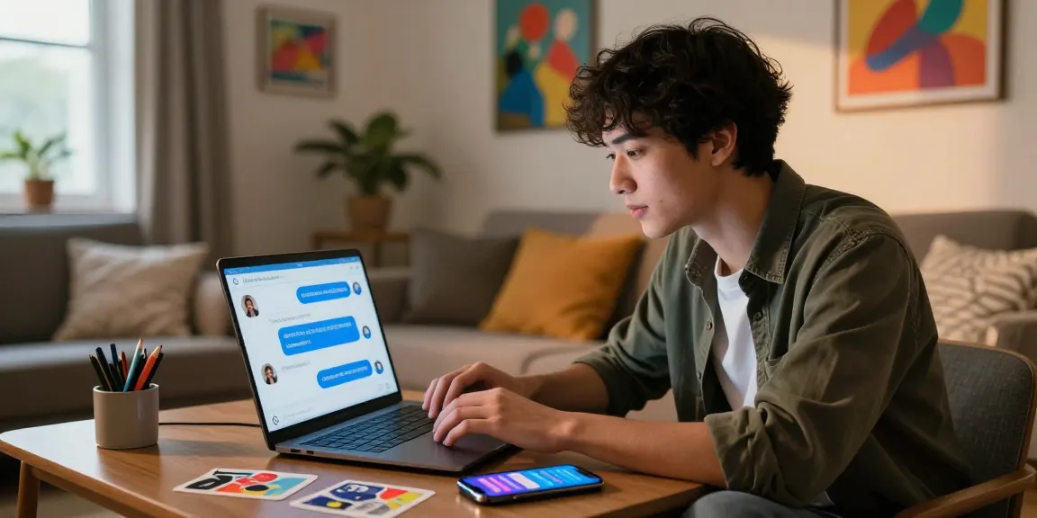 Engaging NSFW AI chat interaction on a sleek laptop in a cozy modern living room