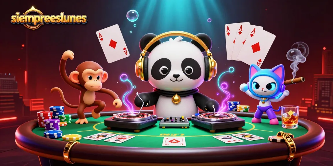 Experience thrilling gaming at siempreeslunes with playful characters in a vibrant casino scene.