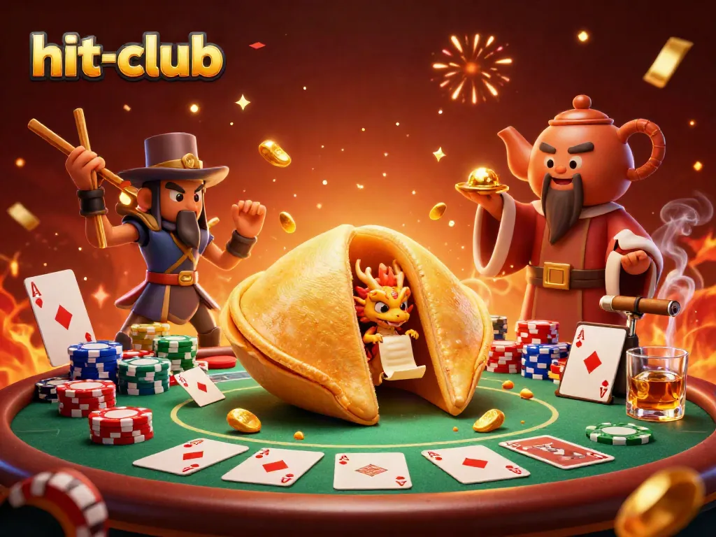 Engage with hit-club as a wise dragon reads fortunes amid vibrant casino elements!