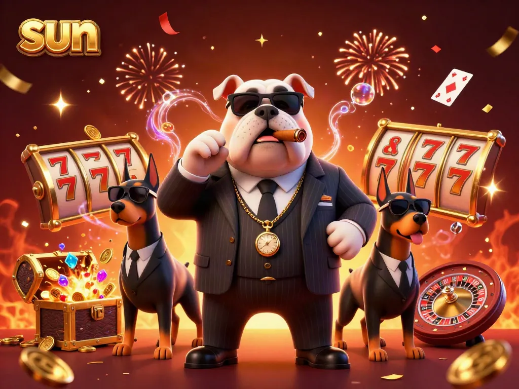 Join the sun mafia in a thrilling casino showdown with vibrant slot reels and colorful winnings.