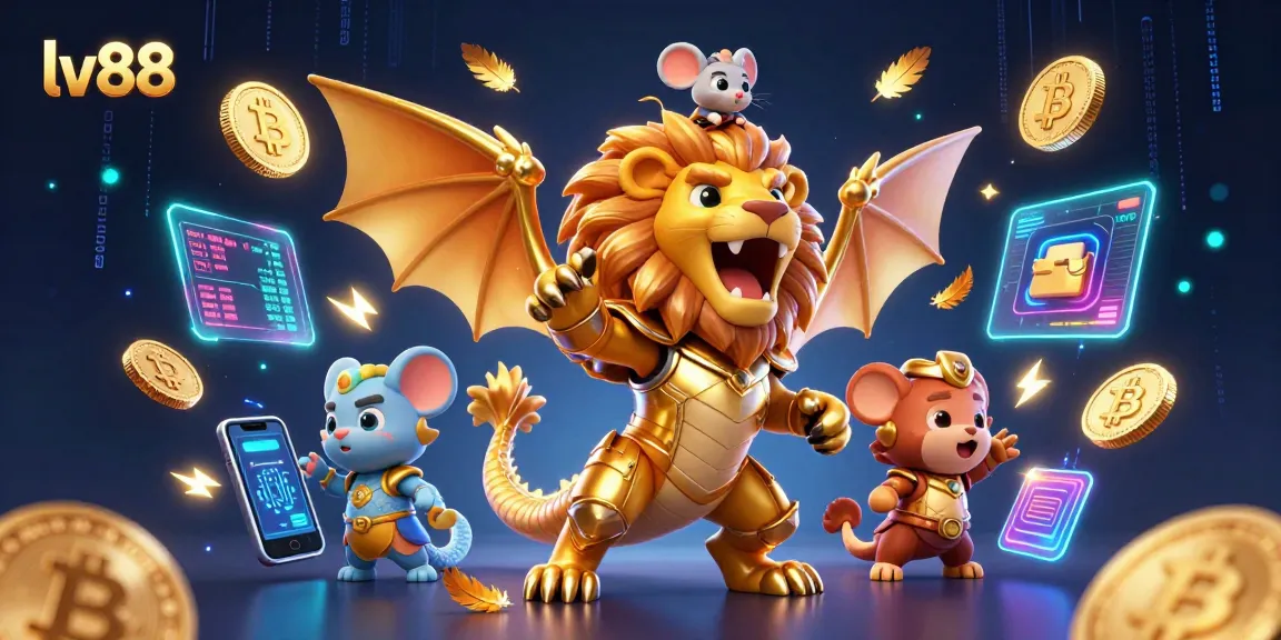 Engage in exhilarating gameplay with lv88, featuring a chimera creature and vibrant crypto elements.