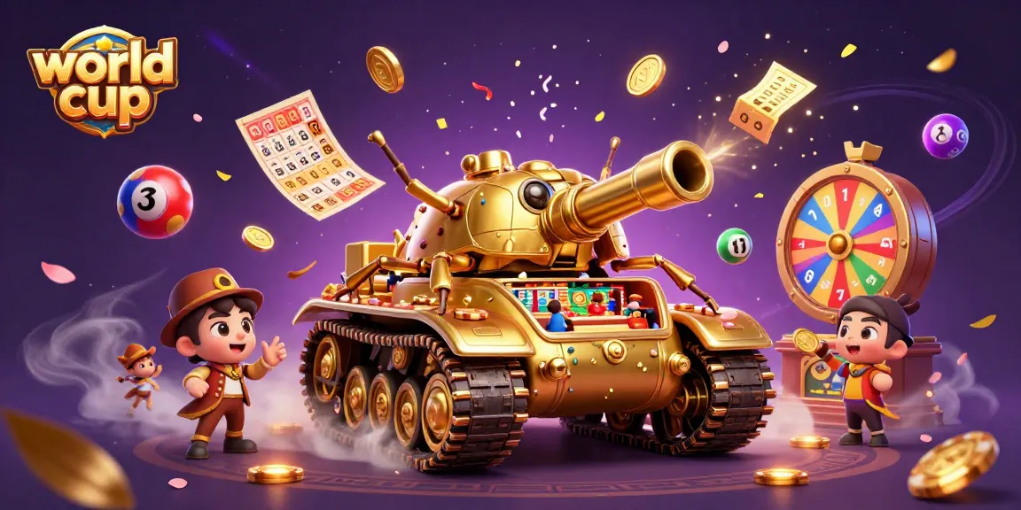 Engage with the world cup excitement in a vibrant casino-themed illustration featuring dynamic lottery elements.