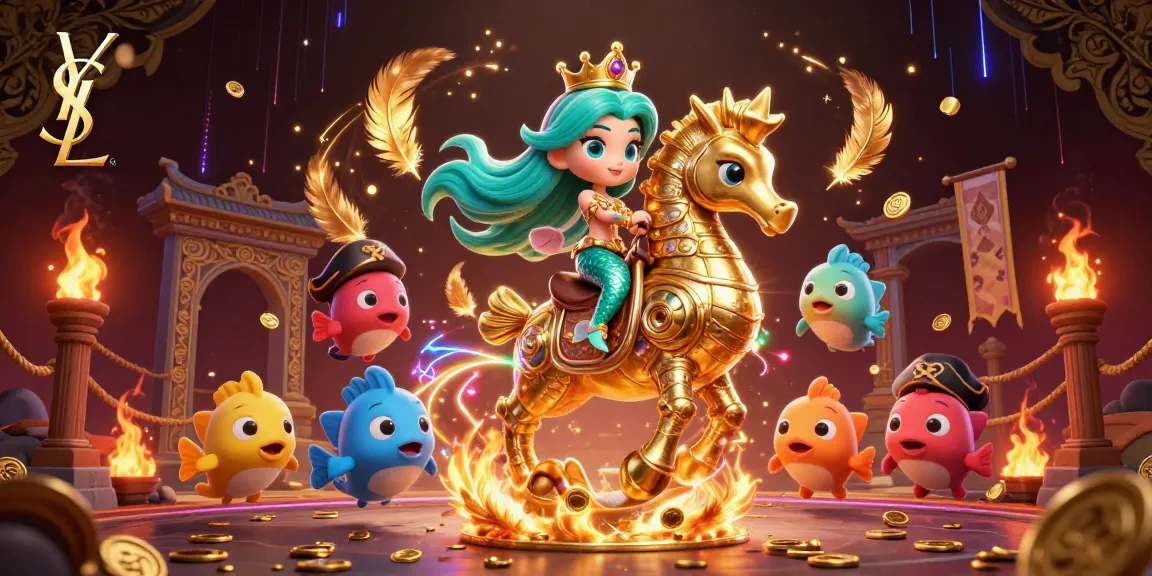 Spin to win with thrilling ysl casino artwork of a mermaid princess riding a seahorse.