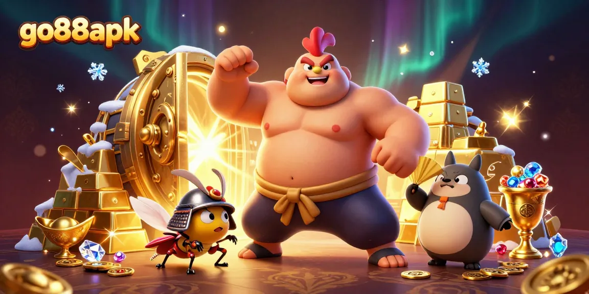 Experience the excitement of go88apk as the sumo rooster triumphs in the casino treasure vault.