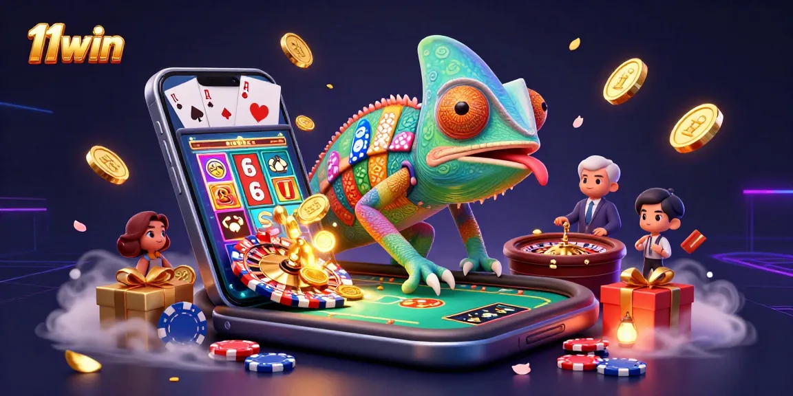 Engage in thrilling gameplay at 11win with a vibrant chameleon casino owner capturing the excitement.