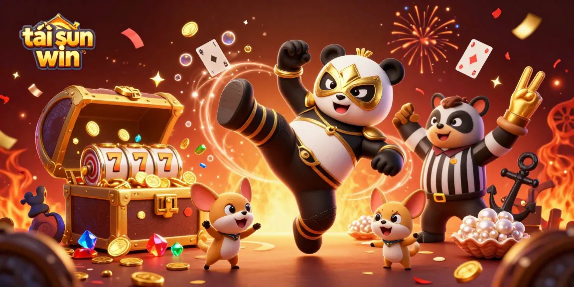 Experience the thrill of tải sun win with vibrant casino action, featuring a panda wrestler and festive elements.
