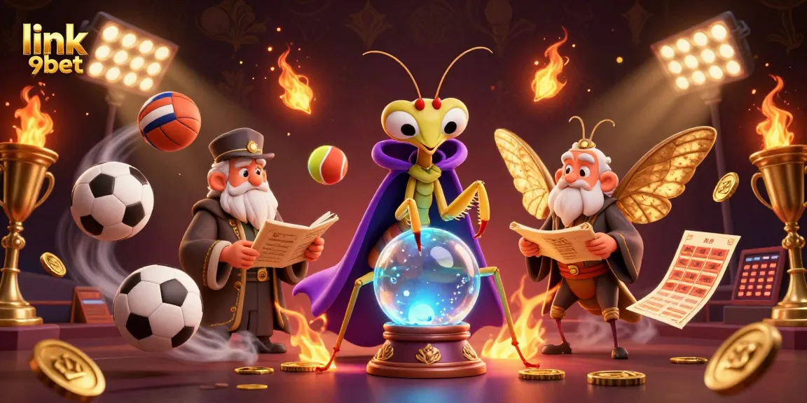 Experience thrills in sports betting with the link 9bet - vibrant 3D illustration of a fortune teller scene.