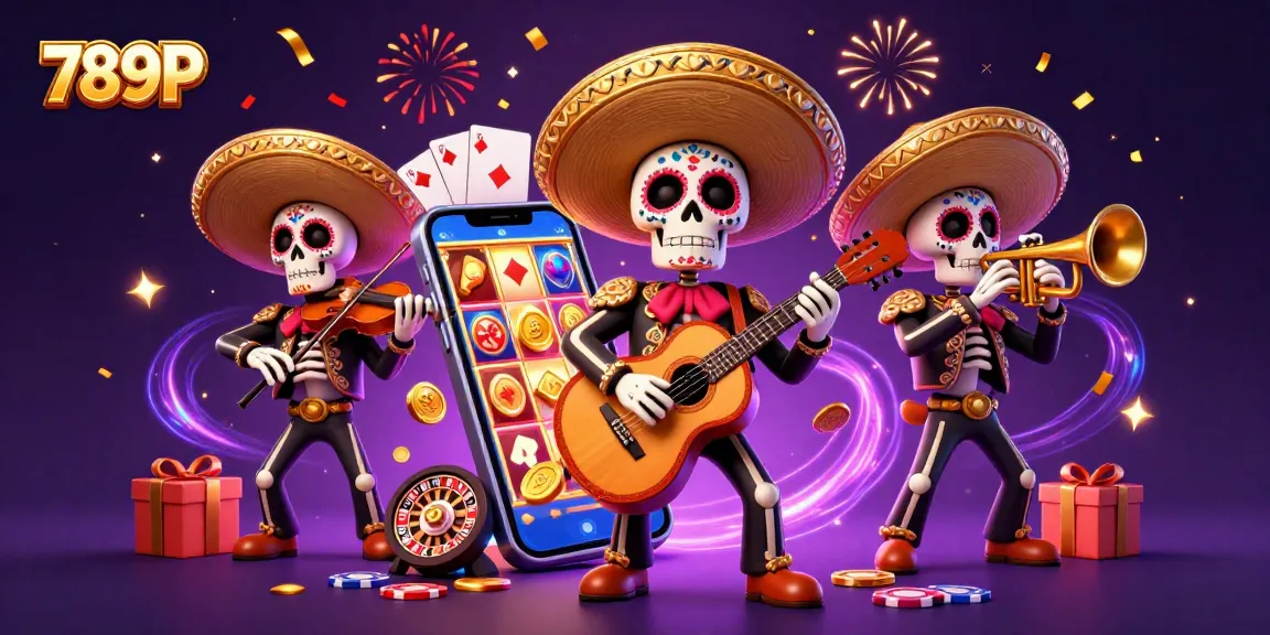 Immerse in the festive gaming world of 789P with a vibrant 3D illustration of a mariachi band surrounded by casino elements.