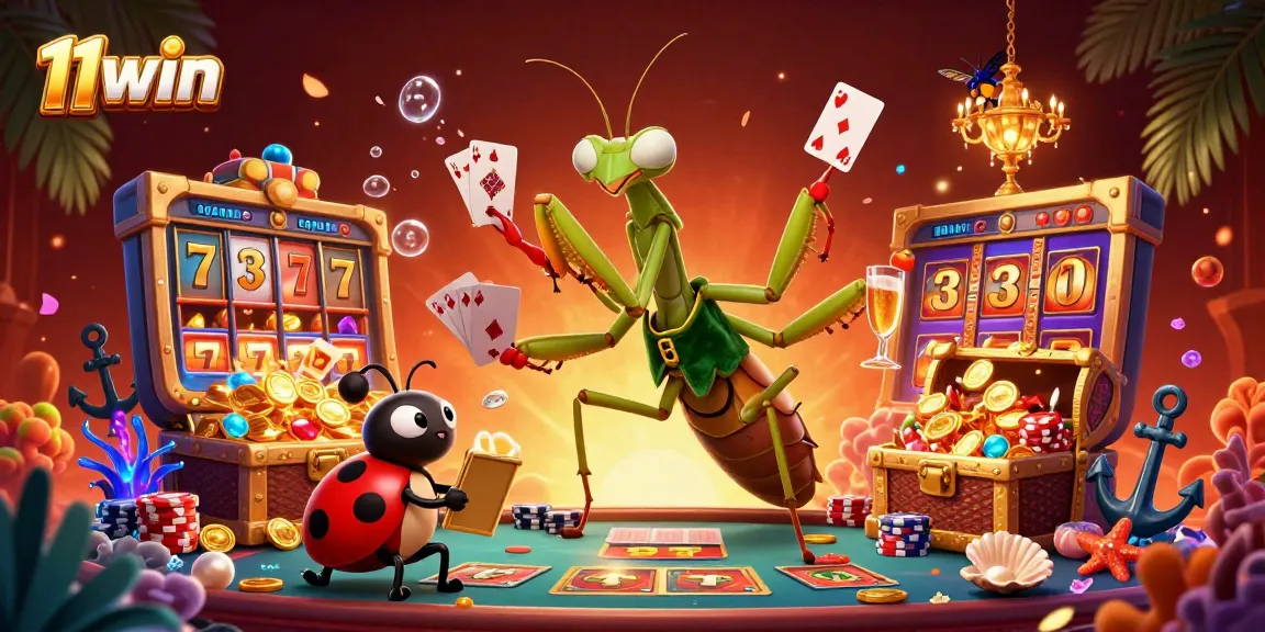 Engaging scene showcasing the dynamic characters of 11win in an exciting casino environment filled with vibrant gambling elements.