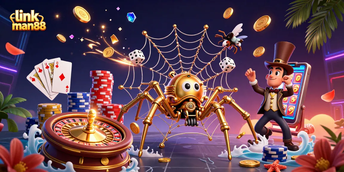 Spin the roulette with link man88 at the center of an elaborate steampunk casino web.